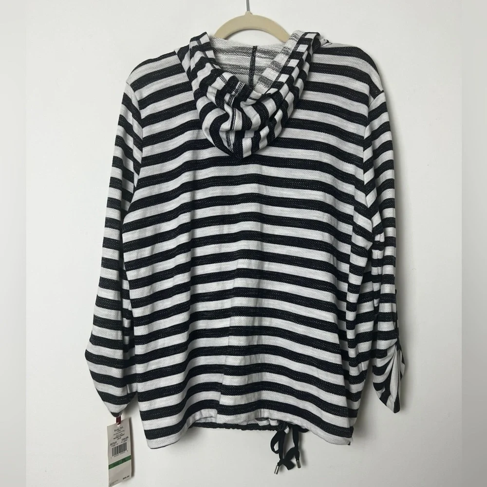 NEW Ruby Rd. Petite White & Navy‎ Nautical Stripe Hooded Open Coverup  Cardigan